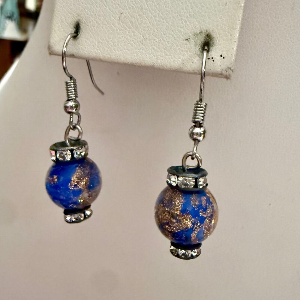 Authentic Italian Murano Glass Rhinestone Drop Earrings - Picture 1 of 6
